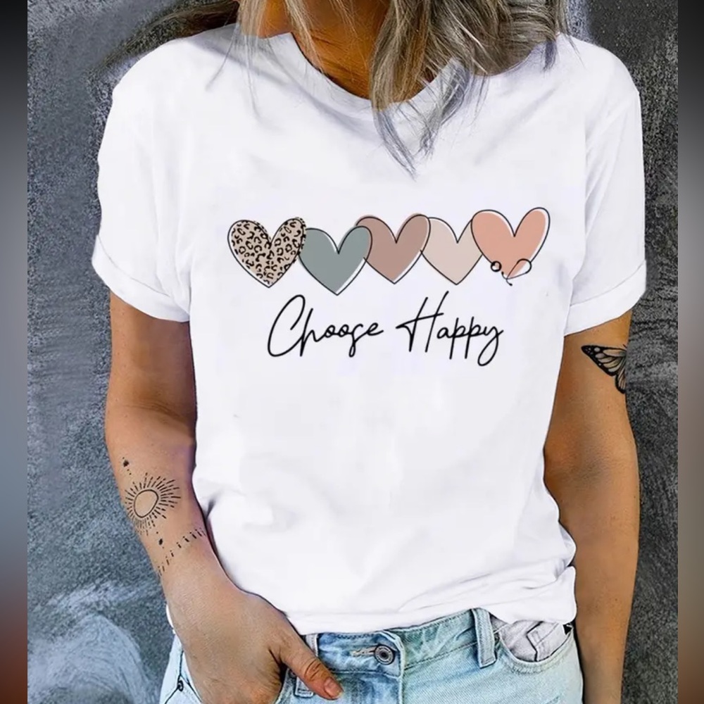 Nwt hearts and Choose Happy white tee shirt